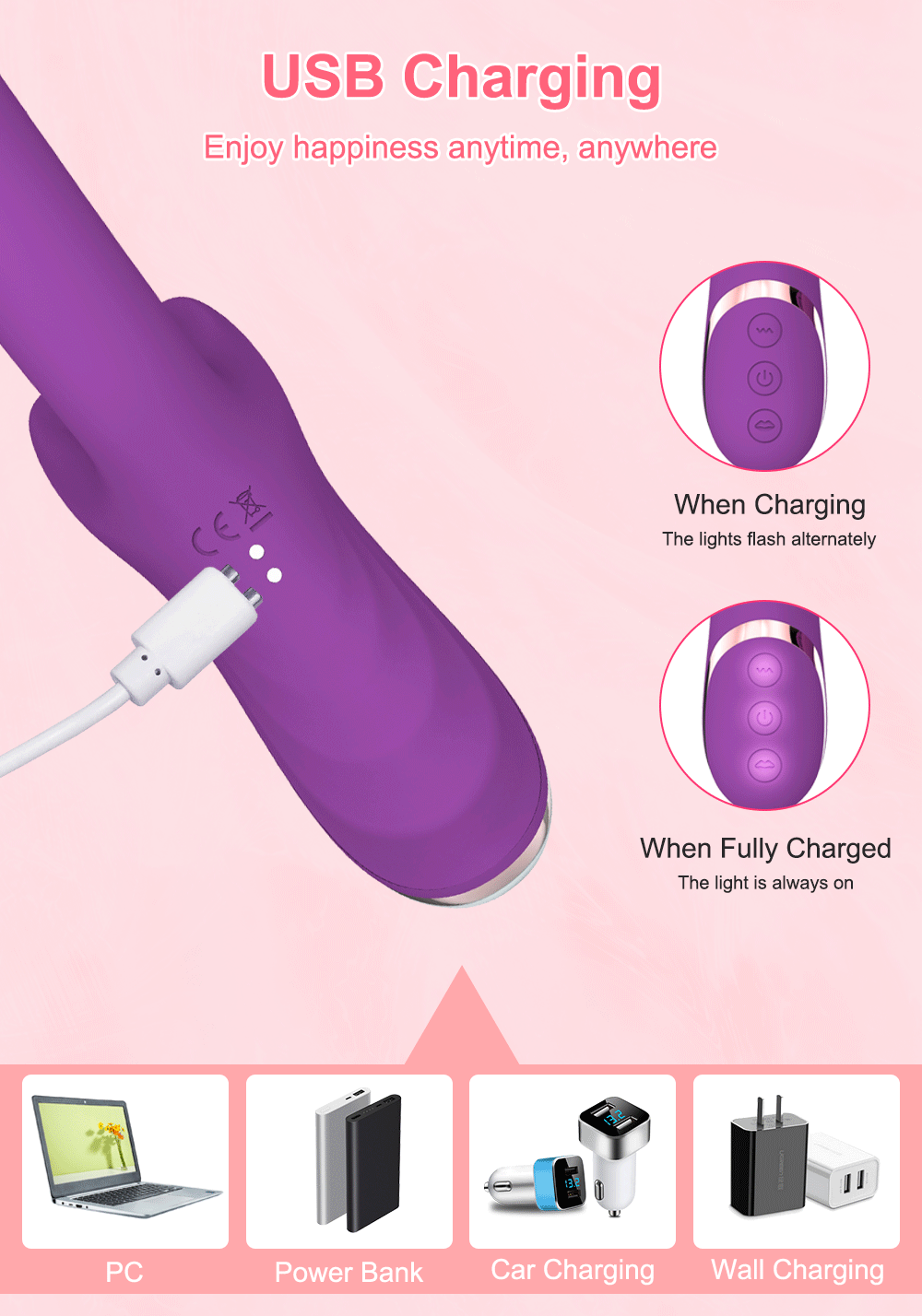 rose toy adorime Thrusting Rabbit Vibrator USB Charging