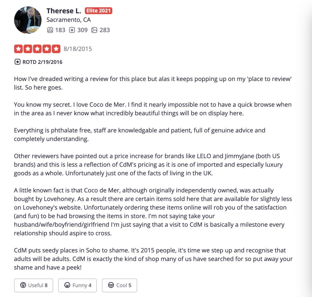 Coco de Mer yelp first review