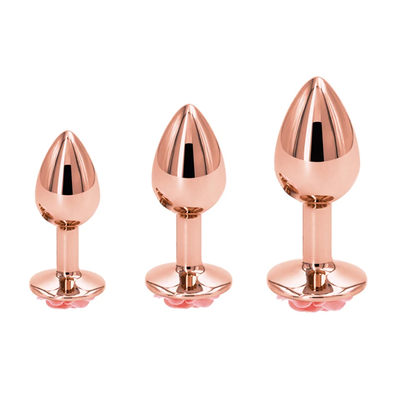 Small Medium large set Crystal Heart round rose gold flower Metal anal beads butt plug Jewelry insert sex toy for female male-6