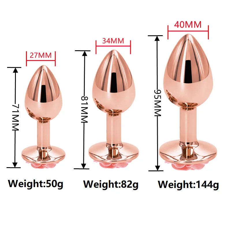 Small Medium large set Crystal Heart round rose gold flower Metal anal beads butt plug Jewelry insert sex toy for female male-2