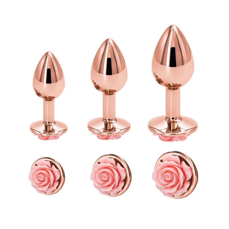 Small Medium large set Crystal Heart round rose gold flower Metal anal beads butt plug Jewelry insert sex toy for female male-5