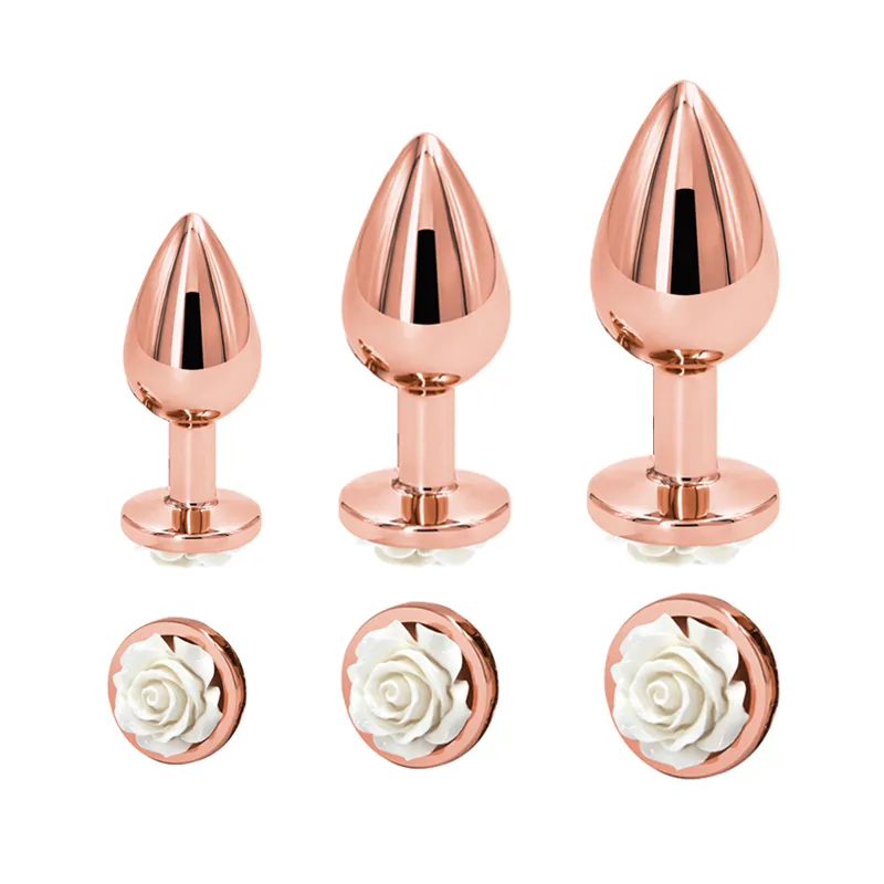 Small Medium large set Crystal Heart round rose gold flower Metal anal beads butt plug Jewelry insert sex toy for female male-4