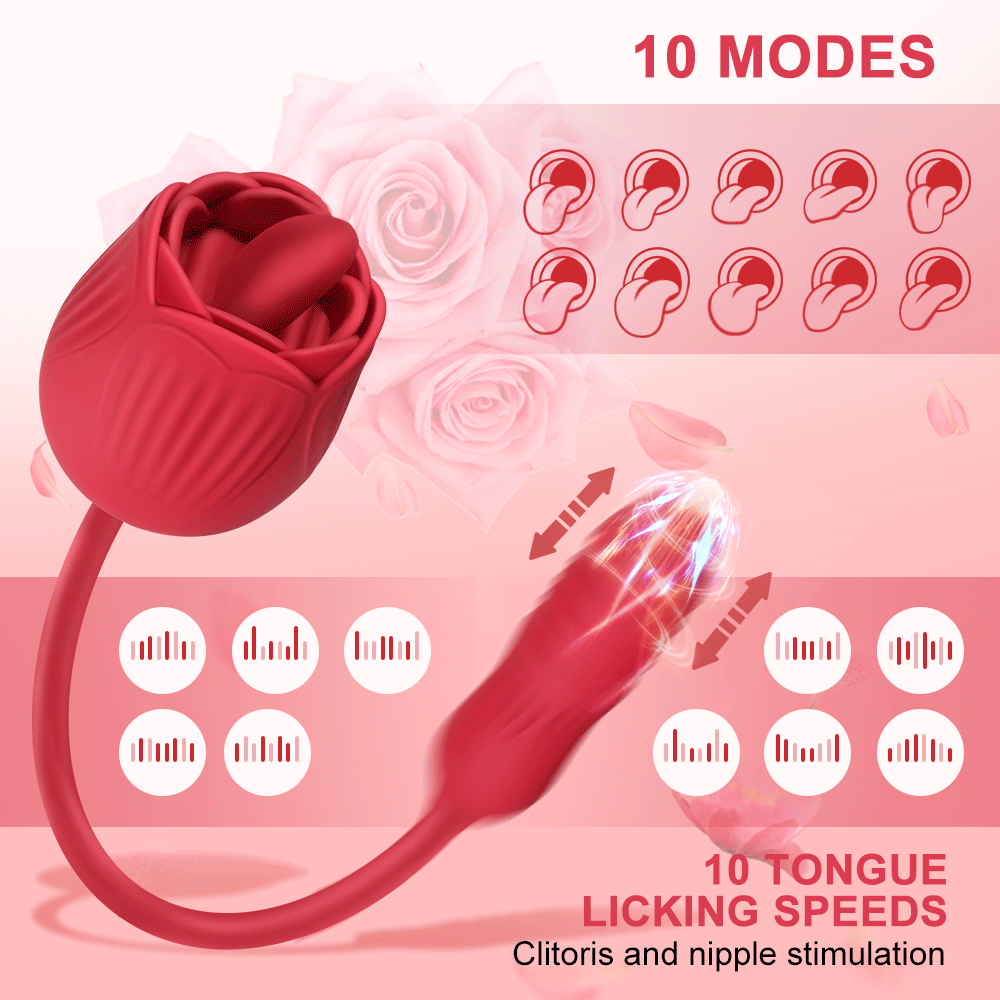 Rose Licker Vibrator with G-Spot Dildo 10 licking speeds