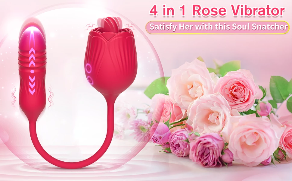 Rose Licker Vibrator with G-Spot Dildo 4 in 1 rose vibrator