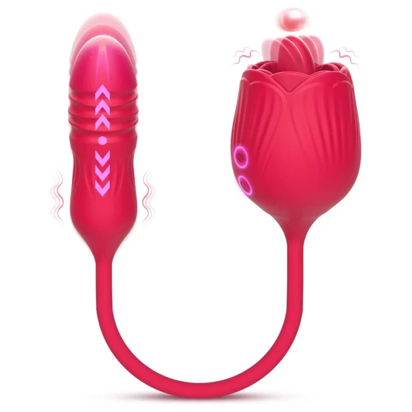 Rose Licker Vibrator with G Spot Dildo red color