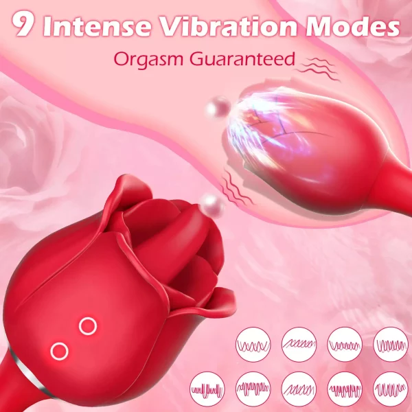 Rose Sex Toy Bullet Vibrator, Mini Bullet Vibrator für Frauen mit 9 Zunge lincking